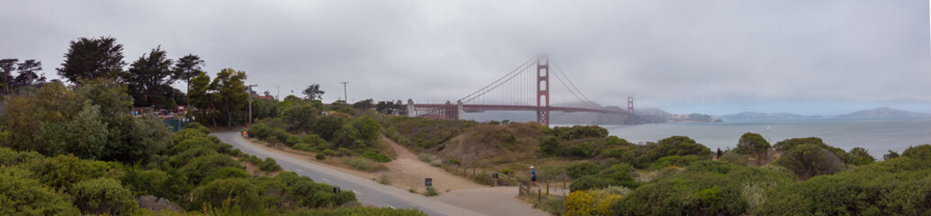 San Francisco, California, USA, June 29, 2022: The Golden Gate Bridge from the Battery East Vista overlook at Presidio of San Francisco.