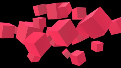 Viva magenta  color cubes shapes. Abstract 3D background.