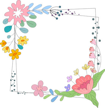 floral frames with flowers on transparent background. Flat lay, top view.