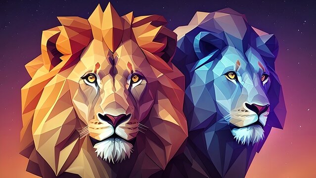 Lion in low polygon style, Generative AI