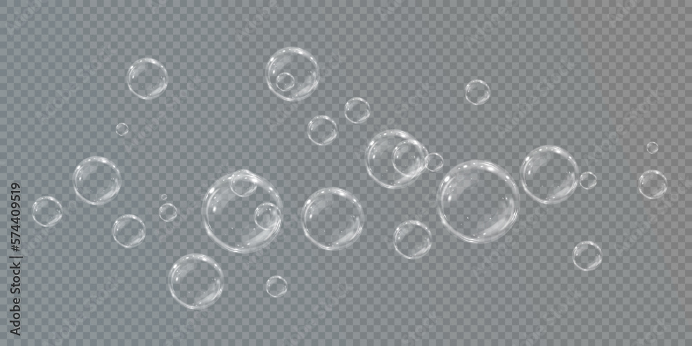 Wall mural collection of realistic soap bubbles. bubbles are located on a transparent background. vector flying