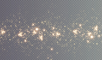 Christmas background. Powder dust light PNG. Magic shining gold dust. Fine, shiny dust bokeh particles fall off slightly. Fantastic shimmer effect. Vector illustrator.	