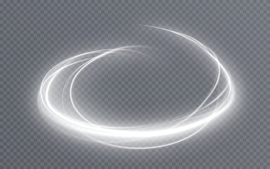 Luminous white lines png of speed. Light glowing effect. Abstract motion lines. Light trail wave png, fire path trace line, car lights, optic fiber and incandescence curve twirl