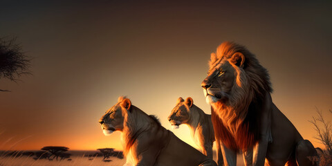 Obraz premium Abstrakter Surrealer Sonnenuntergang in der afrikanischen Steppe mit wilden Tieren Illustration Generative AI Digital Art Hintergrund Reisedoku 