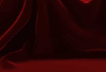 Velvet Draped Backdrop for Still Life - Red Folded Background - 3D Render Image of Velvety Texture Backdrop
