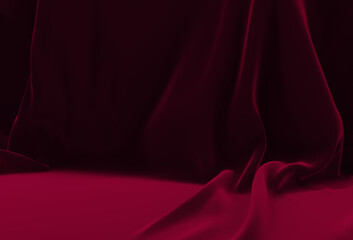 Velvet Draped Backdrop for Still Life - Purple Folded Background - 3D Render Image of Velvety Texture Backdrop
