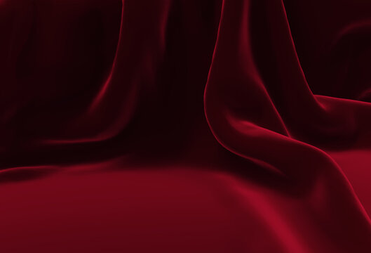 Velvet Draped Backdrop for Still Life - Red Folded Background - 3D Render Image of Velvety Texture Backdrop
