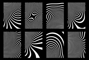 Set of Opart Black and White Patterns - Vector Zebra Striped Wavy Backgrounds