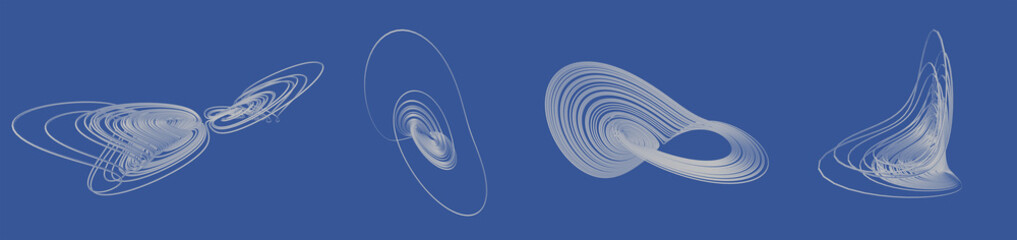 Attractor Liu Chen Mathematical Model Set - Visualization of Dynamical System Strange Attractor with Different Parameters Templates  - 3D Render
