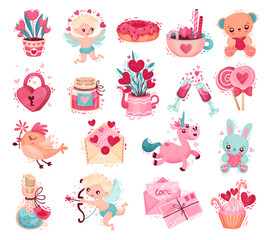 Valentine Day Pink Object and Symbols Big Vector Set