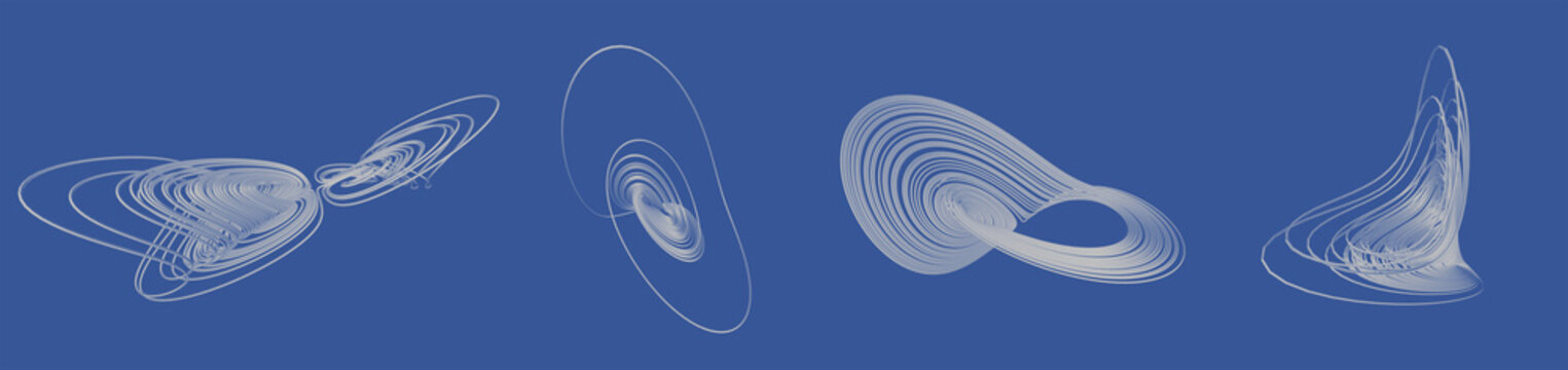 Attractor Liu Chen Mathematical Model Set - Visualization of Dynamical System Strange Attractor with Different Parameters Templates  - 3D Render
