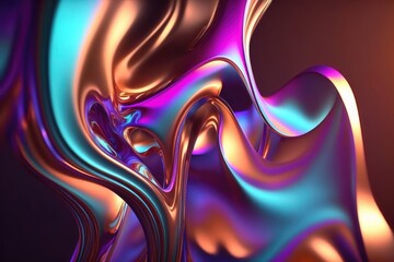 Fototapeta na wymiar Abstract fluid iridescent holographic neon curved wave. Generation AI