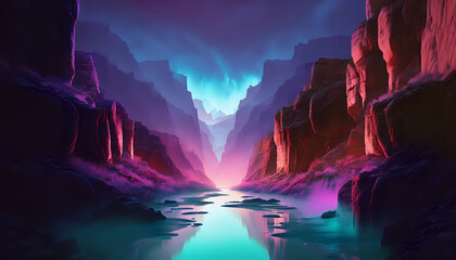 River flowing at the bottom of a canyon. Generative AI