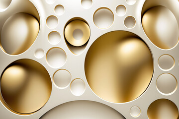 Abstract modern white  and gold background paper cut style with circles and spheres Luxury concept.created with Generative AI technology