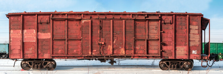 Train of intermodal car/container cars on the Trans-Siberian Railway. High resolution photo