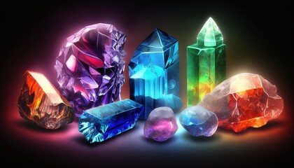 Valuable Colored Crystals of Various Shapes and Asymmetrical Generated by AI