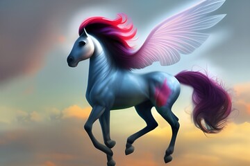 Fototapeta na wymiar white horse with fairy wings, in the sky