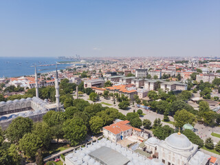 Fototapeta na wymiar Top view of Istanbul old city and Sultan Ahmed Mosque Ahmet Camii Blue Mosque, on a warm summer day