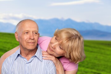 Fototapeta premium Mature old couple happy outdoors at farm