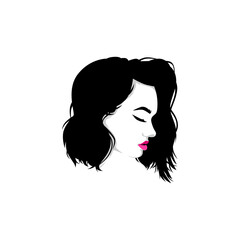 vector classic woman hairstyle with short hair on white background. use for logo or illustration