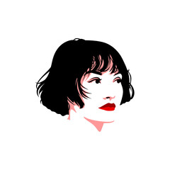 vector woman face with french crop short hair on white background. use for logo or illustration hairstyle