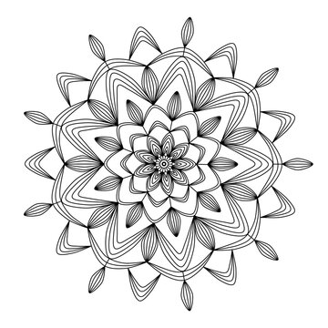 Abstract floral mandala with lots of  detailes for coloring. Mandala circles withou color, black and white patterns for relaxing and art therapy