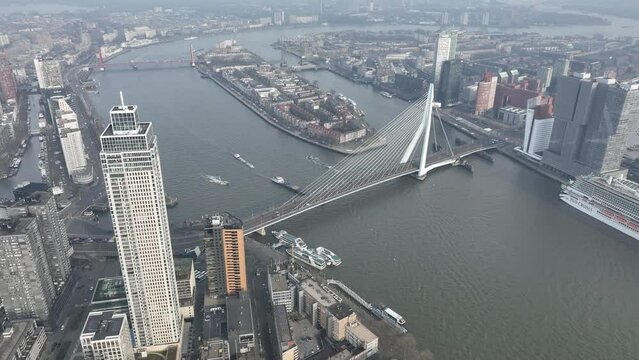 Get an aerial perspective of the historic Noordereiland, and fly over the Erasmusbrug bridge, taking in the stunning architecture and river views.