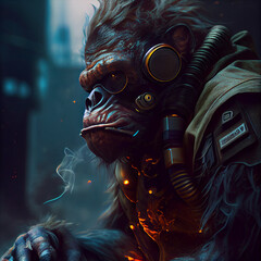 Gorille Cyberpunk AI g&eacute;n&eacute;rative