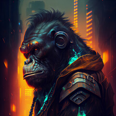 Gorille Cyberpunk AI g&eacute;n&eacute;rative