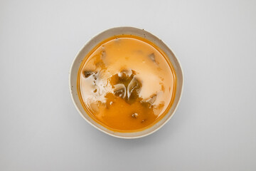 Vegetable cream soup with spinach in small bowl