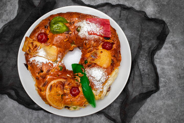 Bolo do Rei or King's Cake, Made for Christmas, typical Portuguese Christmas cake