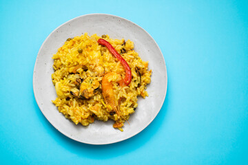 Classic dish of Spain, paella in plate