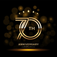 70 year anniversary celebration. Anniversary logo design with double line and golden text concept. Logo Vector Template Illustration