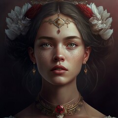 Fantasy portrait of a beautiful brunette, Image generated by ai, Generative AI