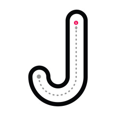 Tracing alphabet letter j lowercase prewriting dotted line element for kindergarten and preschool kids worksheet for handwriting practice activity
