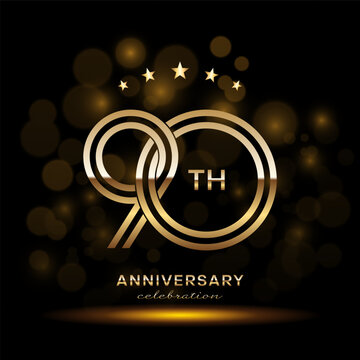 90 year anniversary celebration. Anniversary logo design with double line and golden text concept. Logo Vector Template Illustration