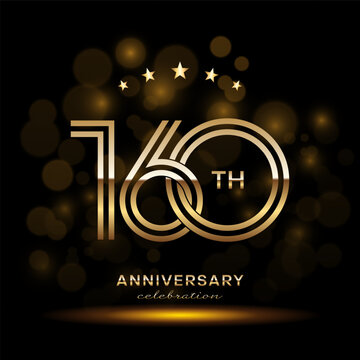 160 year anniversary celebration. Anniversary logo design with double line and golden text concept. Logo Vector Template Illustration