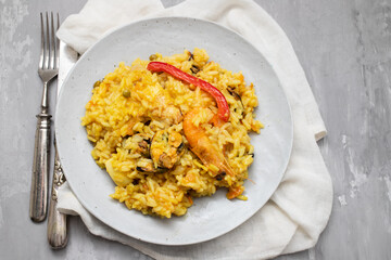 Classic dish of Spain, paella in plate