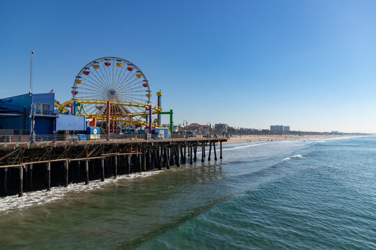 Los Angeles, United States - November 18, 2022: A picture of the Pacific Wheel and the Santa Monica Pier.