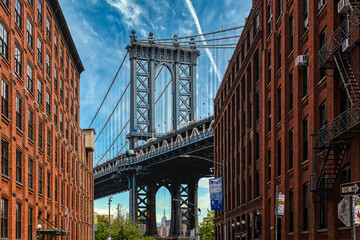 DUMBO manhattan brooklyn pont bridge new york usa  - obrazy, fototapety, plakaty