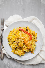 Classic dish of Spain, paella in plate