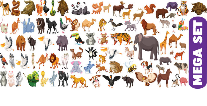 Wild Animals Icons Pack collection. Thin line creature icons set. Simple vector icons, mega set of animal icon collection | Animals vector emoji illustration set isolated on background.3D illustration