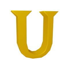 Golden alphabet letter u in 3d render