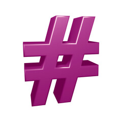 Purple hashtag symbol or icon design in 3d rendering