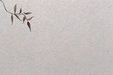 Fototapeta Tekstura szablon szary papier z motywem roślinnym zielona gałązka obraz