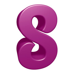 Purple number 8 in 3d rendering for math, business and education concept.