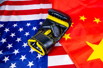 Battle of the Nations: Boxing Glove and Flags of US and China