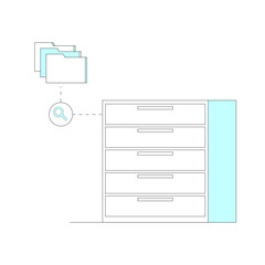 Metal filling cabinet with folders. Illustrated concept of database organizing and maintaining. File management systems, online document storage service, business archive, paper organization