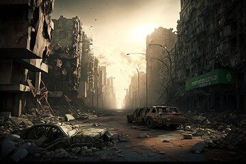 post-apocalyptic world, a city after a devastating war, Generative Ai