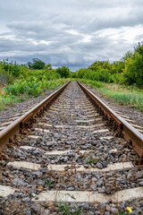 Photography to theme railway track after passing train on railroad